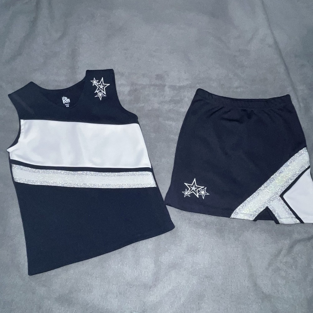 Ion 2 Piece Cheerleader Outfit Costume Navy-White-Silver Tank & Skirt Small/Med